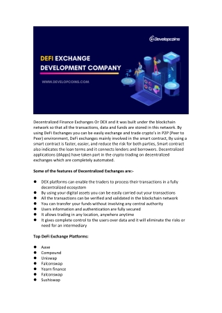 DeFi Exchange Development Company