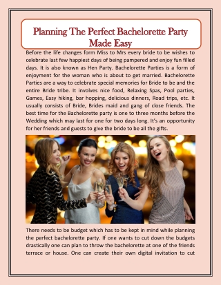 How To Plan The Perfect Bachelorette Party?