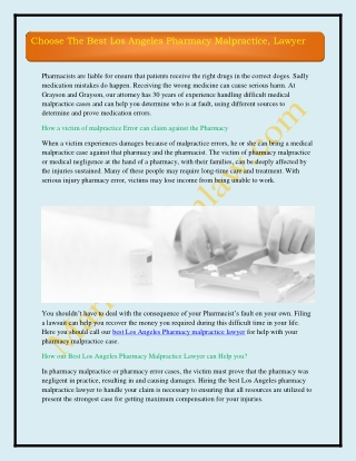 Choose The Best Los Angeles Pharmacy Malpractice, Lawyer