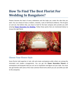 How To Find The Best Florist For Wedding In Bangalore?
