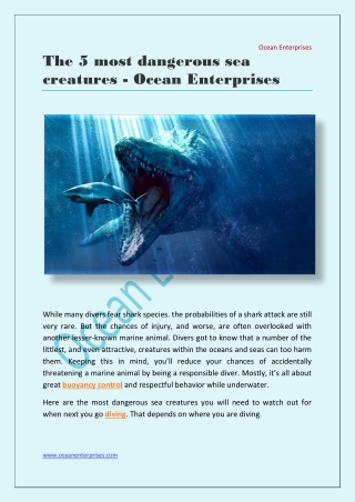 The 5 most dangerous sea creatures - Ocean Enterprises