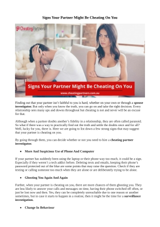 Signs Your Partner Might Be Cheating On You