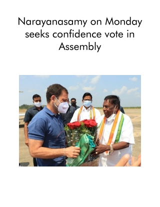 Narayanasamy on Monday Seeks Confidence Vote in Assembly