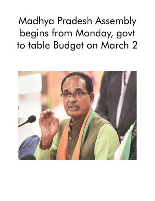 Madhya Pradesh Assembly Begins From Monday, Govt to Table Budget on March 2