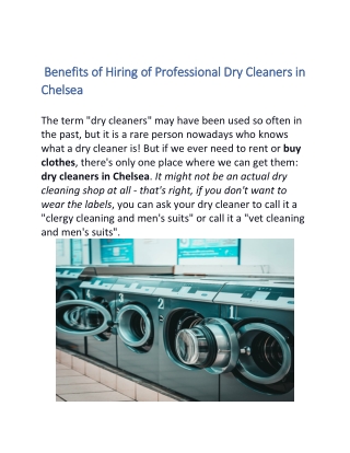 Benefits of Hiring of Professional Dry Cleaners in Chelsea