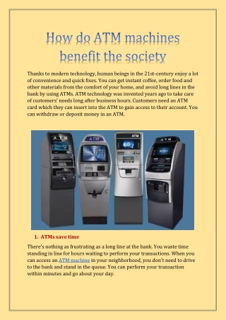 How do ATM machines benefit the society, USA