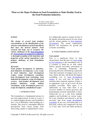 What are the major problems in food formulation to make healthy food in the food production industries?