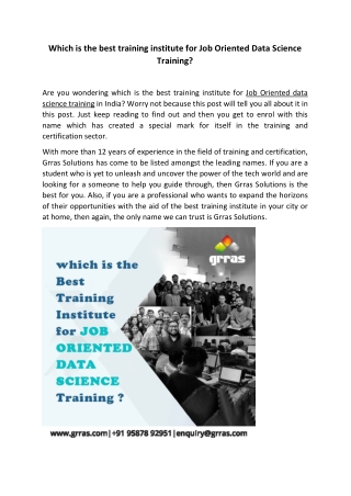 Which is the best training institute for Job Oriented data science training in India?