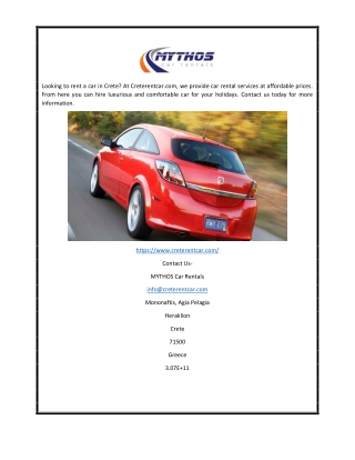 Rent Car Crete | MYTHOS Car Rentals
