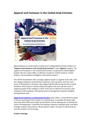 Apparel and Footwear in the United Arab Emirates: Market Growth, Opportunity and Forecast 2025