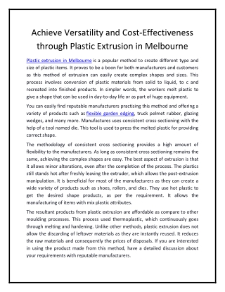 Achieve Versatility and Cost-Effectiveness through Plastic Extrusion in Melbourne