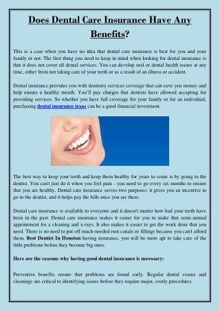 Does Dental Care Insurance Have Any Benefits?