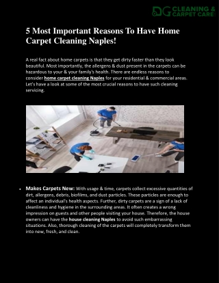 5 Most Important Reasons To Have Home Carpet Cleaning Naples!