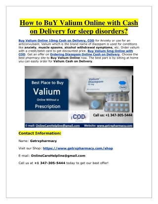 How to BuY Valium Online with Cash on Delivery for sleep disorders?