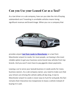 Can you Use your Leased Car as a Taxi?