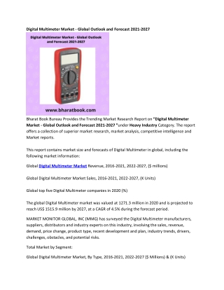 Global Digital Multimeter Market Forecast 2021-2027