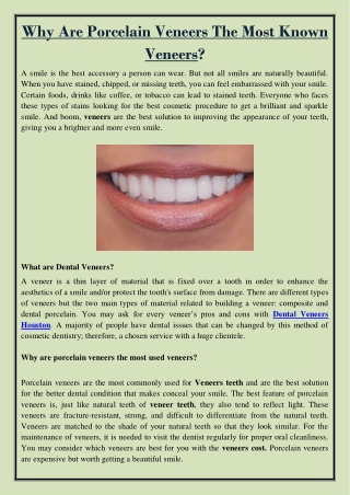 Why Are Porcelain Veneers The Most Known Veneers?