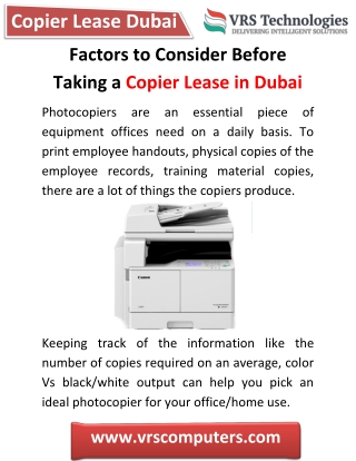 Factors to Consider Before Taking a Copier Lease in Dubai