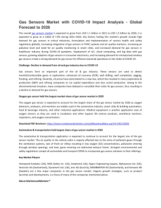 Gas Sensors Market by Analysis, Type, Technology, Technology, Output Type, Product Type, Application | COVID-19 Impact A