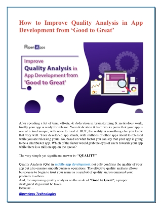 How to Improve Quality Analysis in App Development from ‘Good to Great’