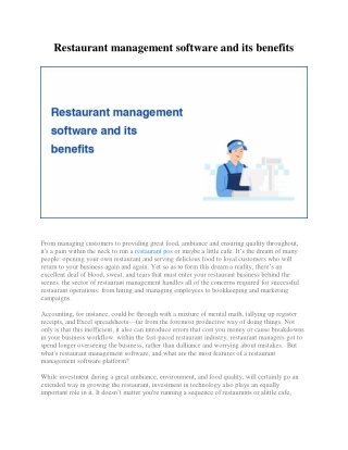Restaurant management software and its benefits