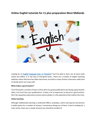 Online English tutorials for 11 plus preparation West Midlands
