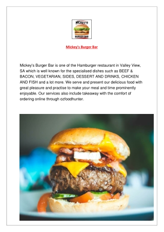 5% Off - Mickey's Burger Bar Menu Valley View Takeaway, SA