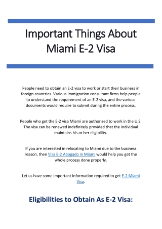 Important Things About Miami E-2 Visa