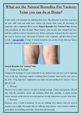 What are the Natural Remedies For Varicose Veins you can do at Home?
