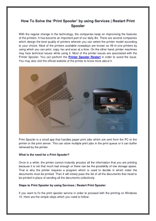 How To Solve the ‘Print Spooler’ by using Services | Restart Print Spooler