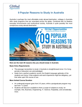 9 Popular Reasons to Study in Australia