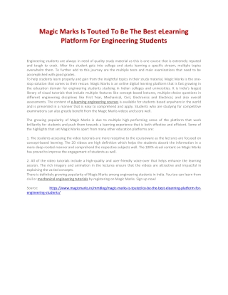 Magic Marks Is Touted To Be The Best eLearning Platform For Engineering Students