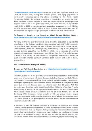 Global Geriatric Medicine Market  Size, Segmentation, Share, Forecast, Analysis, Industry Report to 2020-2026