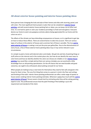 All about exterior house painting and interior house painting ideas