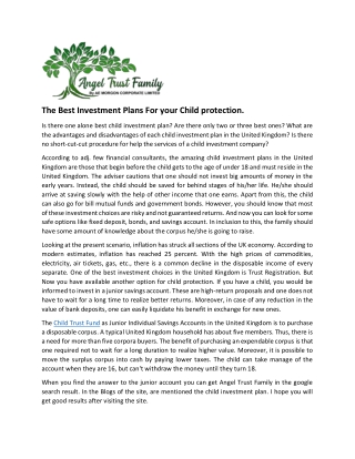 The Best Investment Plans For your Child protection.