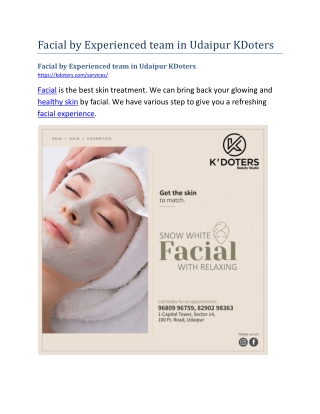 Facial by Experienced team in Udaipur KDoters