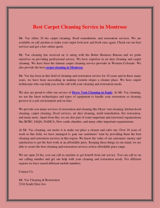 Best Carpet Cleaning Service in Montrose