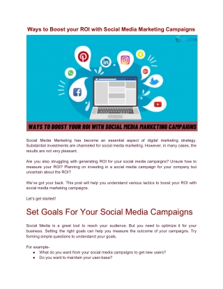 Ways to Boost your ROI with Social Media Marketing Campaigns