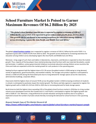 School Furniture Market Is Poised to Garner Maximum Revenues Of $6.2 Billion By 2025
