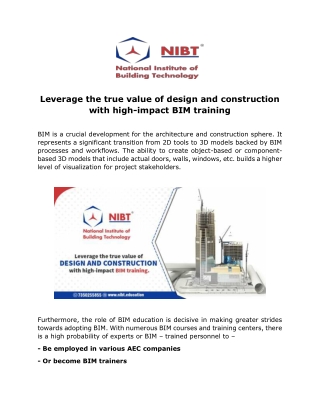 Leverage the true value of design and construction with high-impact BIM training