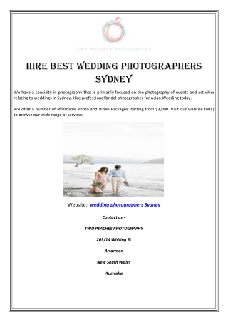 Hire Best Wedding Photographers Sydney