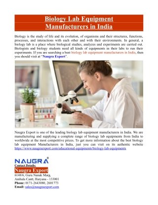 Biology Lab Equipment Manufacturers in India