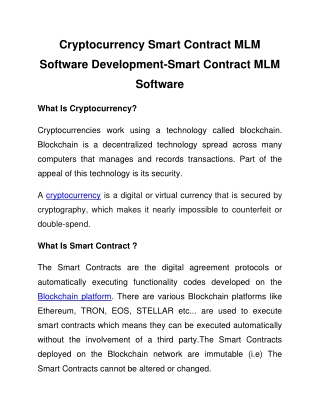 Cryptocurrency Smart Contract MLM Software Development-Smart Contract MLM Software