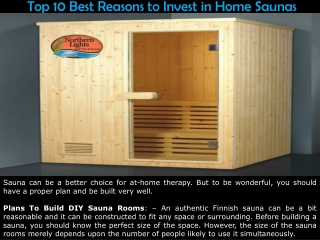 Top 10 Best Reasons to Invest in Home Saunas