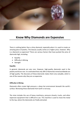 Know Why Diamonds are Expensive
