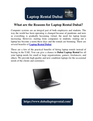 What are the Reasons for Laptop Rental Dubai?