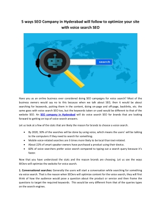 5 ways SEO Company in Hyderabad will follow to optimize your site with voice search SEO