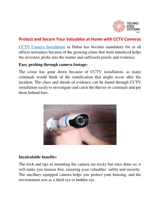 Protect and Secure Your Valuables at Home with CCTV Cameras