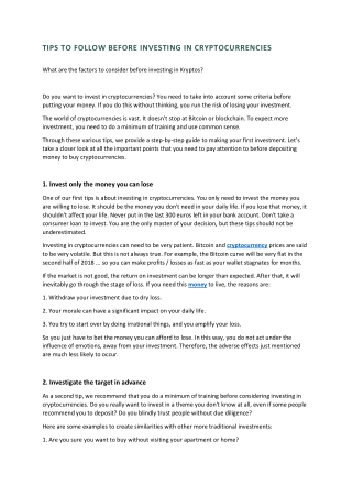 TIPS TO FOLLOW BEFORE INVESTING IN CRYPTOCURRENCIES