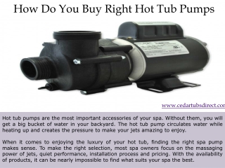 How Do You Buy Right Hot Tub Pumps?